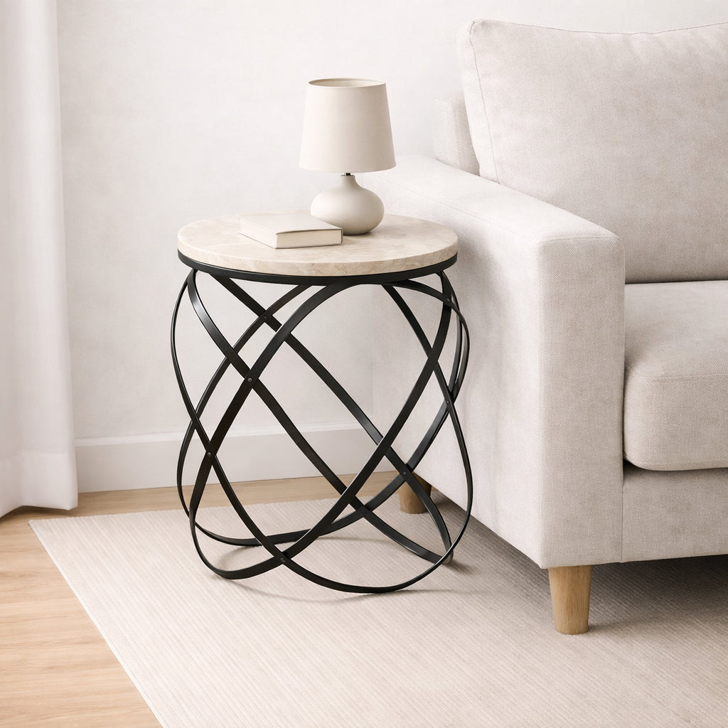 Halo Ribbon Side Table (Solid Wood/Marble Laminate)