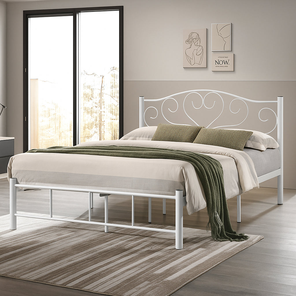 Serene Heart Queenl Bed Frame (White)