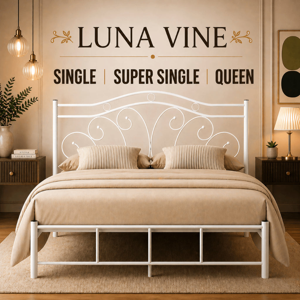 Luna Vine Queen Bed Frame (White)
