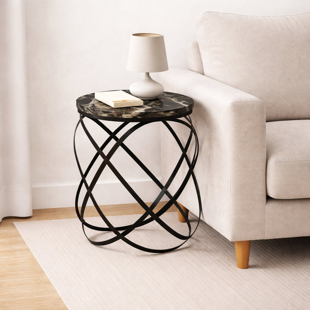 Halo Ribbon Side Table (Solid Wood/Marble Laminate)