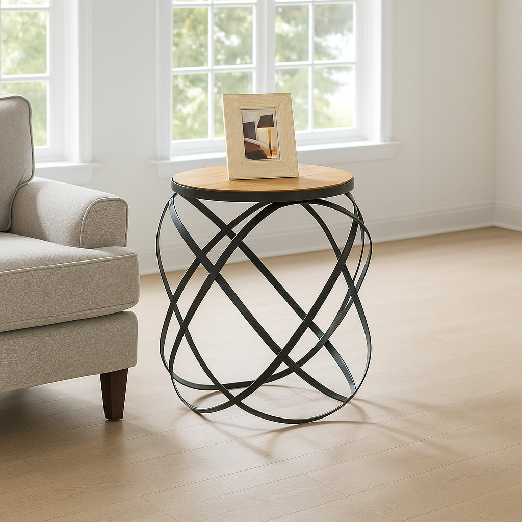Halo Ribbon Side Table (Solid Wood/Marble Laminate)